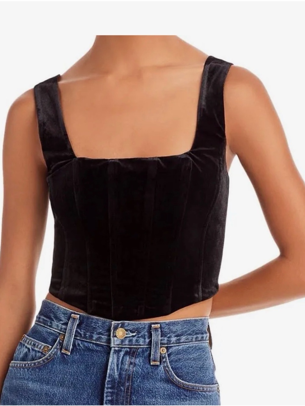 NWT AQUA Black Velvet Square-Neck Crop Top